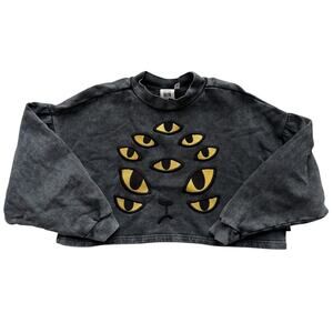 Little Man Happy Embroidered Cat Vision Cropped Sweatshirt Size 6/7y